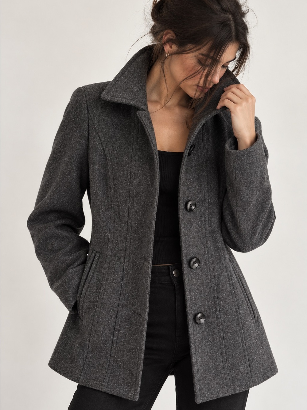 London Fog Wool Charcoal Gray Car Coat Petite M